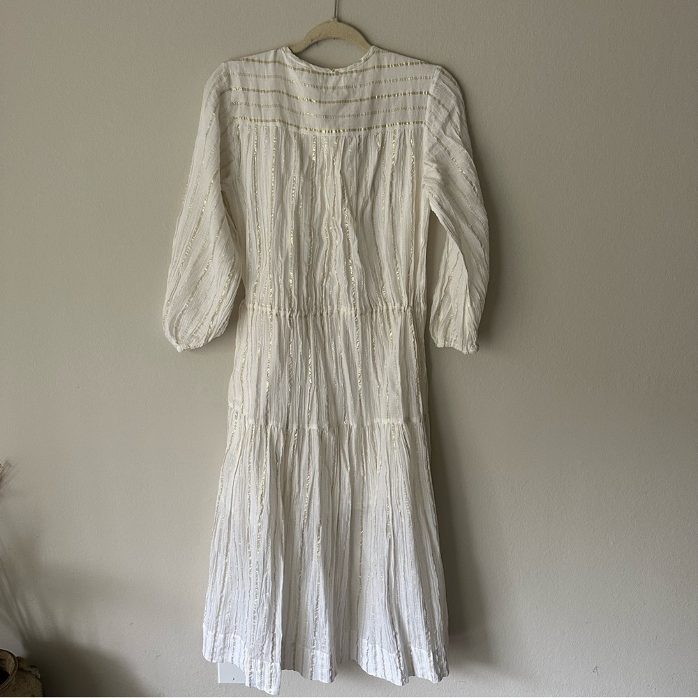 ISABEL MARANT ÉTOILE Peasant Style Dress White with Gold Stripes Size 36 - Picture 9 of 12